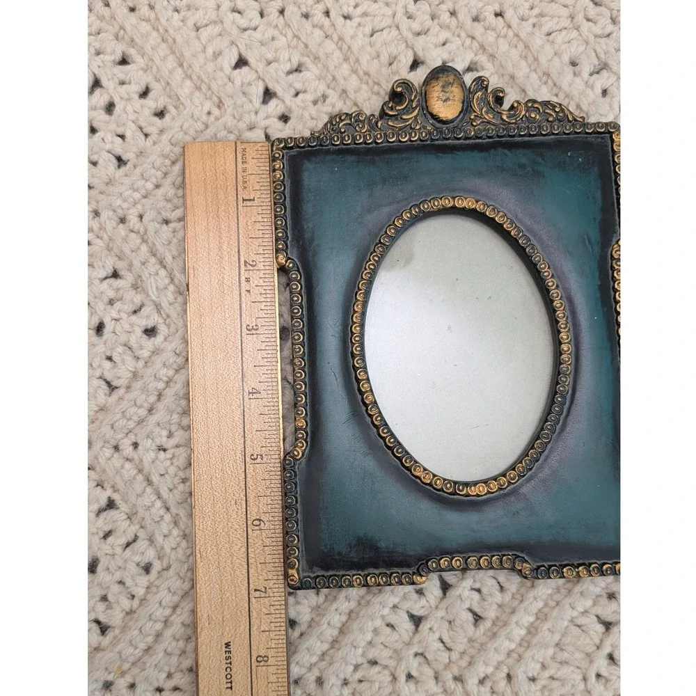 Silvestri Vintage Style Ornate Picture Frame Dark Green Gold Oval 3x5 Tabletop